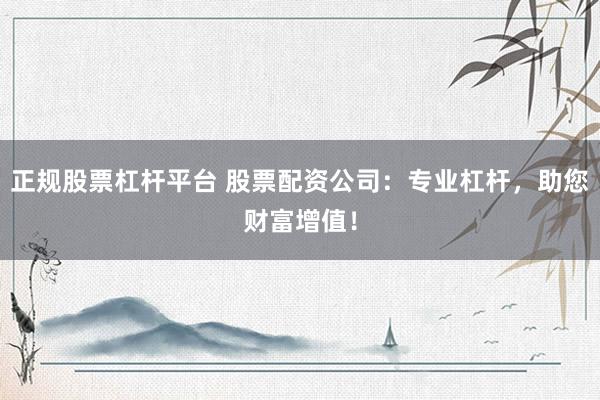正规股票杠杆平台 股票配资公司：专业杠杆，助您财富增值！
