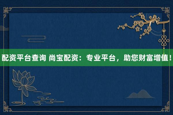 配资平台查询 尚宝配资：专业平台，助您财富增值！