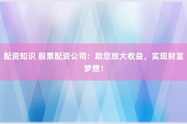 配资知识 股票配资公司：助您放大收益，实现财富梦想！