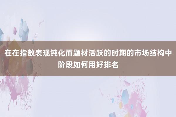 在在指数表现钝化而题材活跃的时期的市场结构中阶段如何用好排名